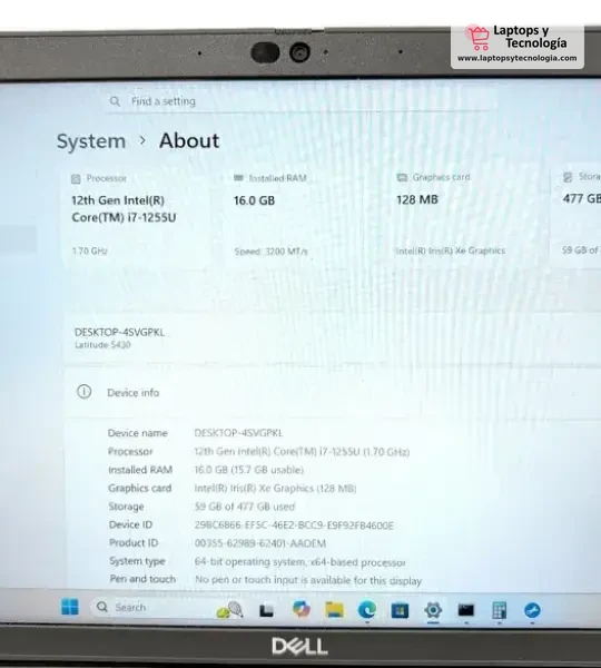 Laptop Dell Latitude 5430 14" 512GB SSD 16GB RAM Win 11 Pro 4.2GHz i7-12va Generacion